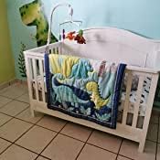 Set Crib Quilt with Dinosaur Theme, Blue and Yellow Baby Bedding | Comforter
