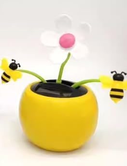 1Pc Yellow Solar Dancing Flower Sunflower Decor, Car Swinging Dancing Ornament, Honey Bee Swing Decor, Solar Power Kits