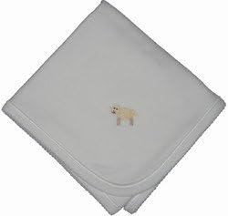 Cute as Buttons White Cotton Receiving Blanket with Lamb