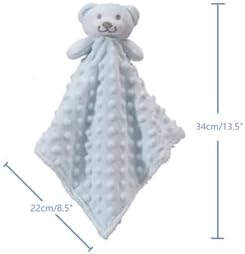 CREVENT Cozy Plush Baby Security Blanket Loveys, Minky Dot Front + Sherpa Backing with Animal Face (Blue Bear)