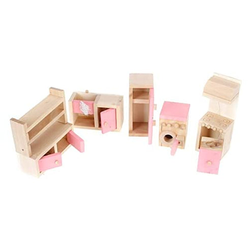 4 Set Dollhouse Furniture Kid Toy Bathroom, Bedroom, Kitchen Set