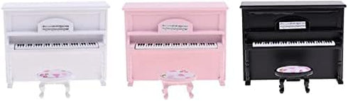 1:12 Dollhouse Grand Piano Model with Stool Scale Miniature Musical Instrument Desk Ornaments Gift Wooden Elegant Mini