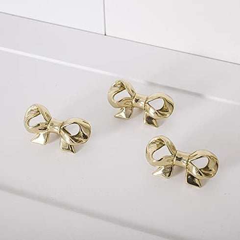 UniDes Pack of 2 Gold Brass Knobs, Decorative Bow Knobs for Dresser, Drawers, and Cabinet in Kids Bedroom