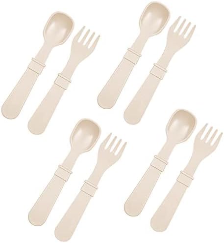 Re-Play Made in USA Toddler Forks and Spoons, Pack of 8, 4 Kids Forks with Rounded Tips and 4 Deep Scoop Toddler