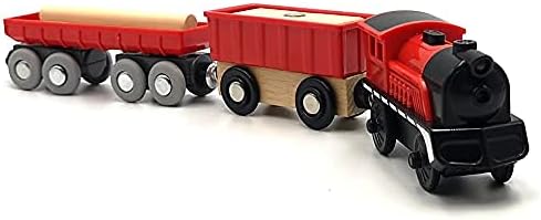 DSHMIXIA Set 3 4 5 Battery Operated Cargo Train for Wooden Train Track Toys for Toddlers Year Old Boys Kids Magnetic