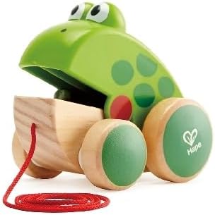 Frog Pull-Along by Hape | Wooden Frog Fly Eating Pull Toddler Toy, 4.6 x 3.3 x 3.8 inches, Green