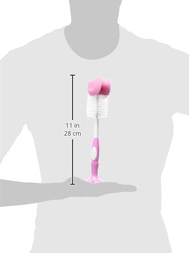 1-Pack Dr. Brown's Reusable Sponge Baby Bottle Cleaning Brush with Suction Cup Stand, Scrubber and Nipple Cleaner, Pink