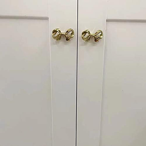 UniDes Pack of 2 Gold Brass Knobs, Decorative Bow Knobs for Dresser, Drawers, and Cabinet in Kids Bedroom