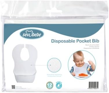 Convenient Disposable Pocket Bibs (Pack of 12) - Waterproof, Perfect for BLW, Travel, Mess-Free Mealtimes
