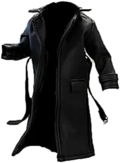 BOSWON 1/12 Scale Sodier Wired Black Faux Leather Trench Coat Model for 6"