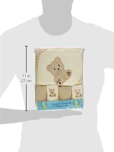 5-Piece Set, 1 4 Spasilk Soft Terry Hooded Bath Towel and Washcloth Baby Towel and Baby Washcloths for Newborn Boys