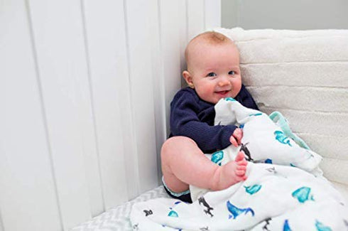 4-Layer 47in 47in| Lulujo Baby Blanket| Unisex Softest Bamboo Viscose Muslin Quilt Blanket with Jersey Trim| Neutral