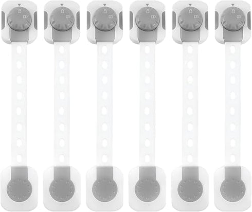 TASSU 6-Pack Child Safety Locks Adjustable Double Lock Baby Proofing Latches for Cabinets, Drawers, Fridge & More