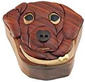 Dog Natural Wood Intarsia Puzzle Box, Handcrafted with Secret Compartment