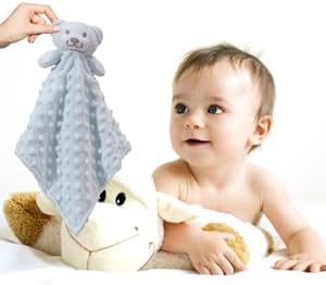 CREVENT Soft Cozy Baby Blankets Set with Security Blanket and Gift Bag for Boys Girls Newborn Essentials (Blue)
