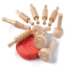 Constructive Playthings Classic Wood Dough Tools, Utensils for Play Dough or Clay,
