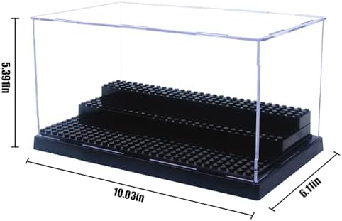 Minifigure Display Case for Action Figures Blocks, Dustproof Acrylic Display Box Storage with 3 Movable Steps for Collection Models Minifigures, Bricks Blocks Toys