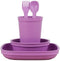 Re-Play Made in USA Toddler Dinnerware Set - 10 oz. Open Cup, 7" Flat Plate, 12 Oz. Bowl, Fork and Spoon - Purple