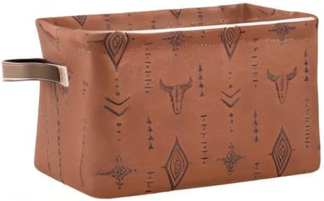 Closet 1 Pack Western Bull Boho Rectangle Storage Basket Collapsible Storage Bin for Nursery Books Waterproof Baskets