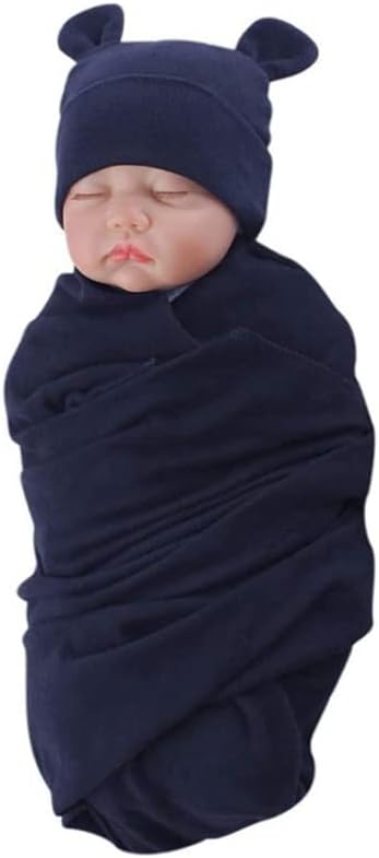 Set 0-3 Unisex Baby Swaddle Blanket with Hat Newborn Swaddle Receiving Blankets Sleep Sack for Months Boys Girls
