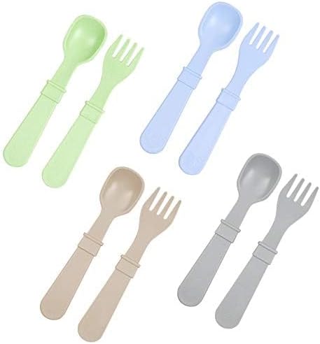 Re-Play Toddler Forks and Spoons, Pack of 8, 4 Kids Forks with Rounded Tips and 4 Deep Scoop Spoons
