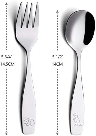 ANNOVA Children's Flatware Set: 12 Pieces Stainless Steel Silverware for Kids, Engraved Dinosaurs