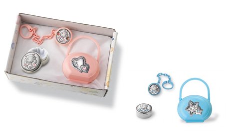 Sterling Touch Sterling Silver Set: Pacifier Case, Pacifier Clip with Leash, and Tooth Fairy