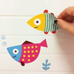 Ocean Fish Wall Decals, Sea Whale Turtle Tropical Creatures Bathroom Stickers, Cartoon Decorative Wall Decal for Kids