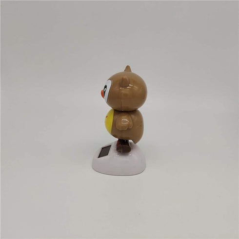 Solar Owl Bobble Shaking Head Dancing Toy, Cat Figurine Statue for Car Vehicle Decoration - Light Coffee