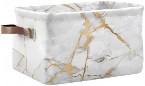 White Gold Marble Storage Basket Bin - Large Fabric Toys Storage Cube Box for Nursery Bedroom