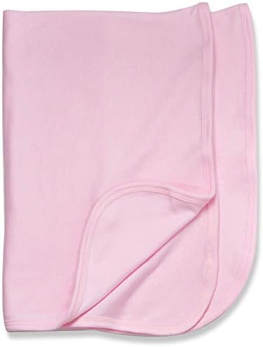 Baby Jay 100% Cotton Receiving Blanket, Blue, Pink or White, Boy Girl (Pink)