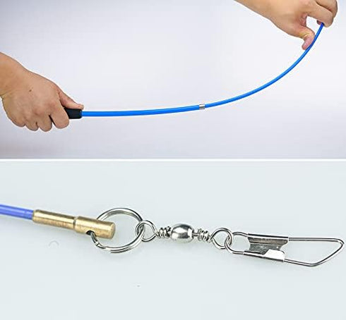 19.6 FT Silk-Like Blue Dragon Poi, Flinging Dragon Spiral Practice Ribbon Streamer with 90 cm Handstick Rod + Travel