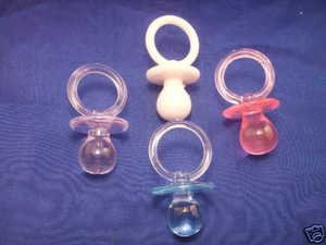Natural and Co. 12 2.5" Extra Large Plastic Baby Shower Pacifiers Long - Blue