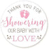 Baby Shower Stickers, Pink Thank You for Showering Our Baby with Love, 48 Stickers - 1.67 Inches Round