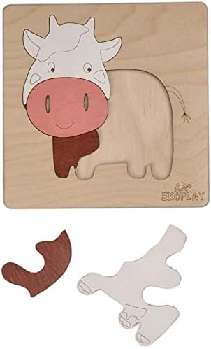 Happy Cow Wooden Puzzle for Kids - 5 Piece Jigsaw Puzzle for Preschool Learning Toys for Ages 3+