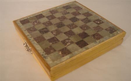 Soapstone Chess Set 8" - Indian Handmade Unique Gift Chess Board with Stone Inlay & Hand Carved Gorara Soapstone Pieces