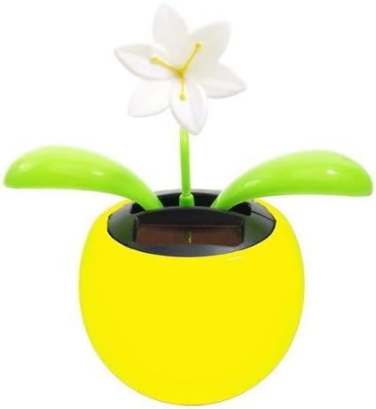 Navillus Solar Powered Dancing Flower, Lily, Rose, Sunflower, Petunia Office Desk & Car Decor in Yellow Pot