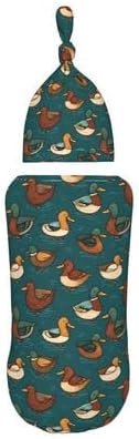 Nanyizly Set 0-6m Little Green Mallard Ducks Newborns Beanie Swaddle Blanket Baby Receiving Blankets for Infant Boy