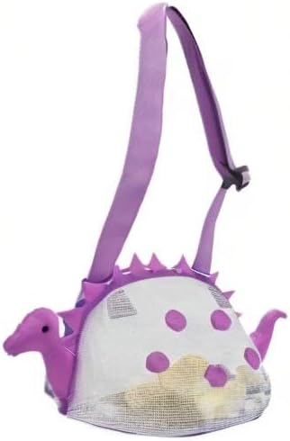 AUONY Swimming Beach Toy Mesh Beach Bag Kids Shell Bag Dinosaur Beach Sand Toy Totes for Holding Shells Beach Toys Sand