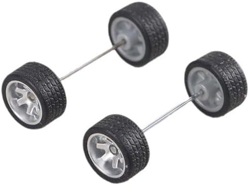 1 Pair Alloy Wheels Rims Tires Set 1:64 Scale, Rubber Tires for Model Alloy and Accessories, Wheels and Tires