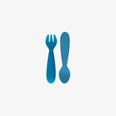 ezpz Mini Utensils - 12 Months+ (Fork & Spoon in Blue) - 100% BPA Free Toddler Utensils