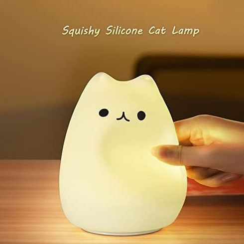 ZKLiLi Cat Night Light, USB Rechargeable Cute Nursery Lamp with Warm White and 7-Color Breathing Modes