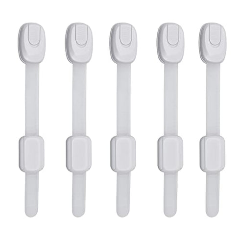 5-Pack Child Proof Cabinet Latches - Adjustable Length Safety Locks for Drawers, Cupboards, Fridge, Toilet Seat & Trash