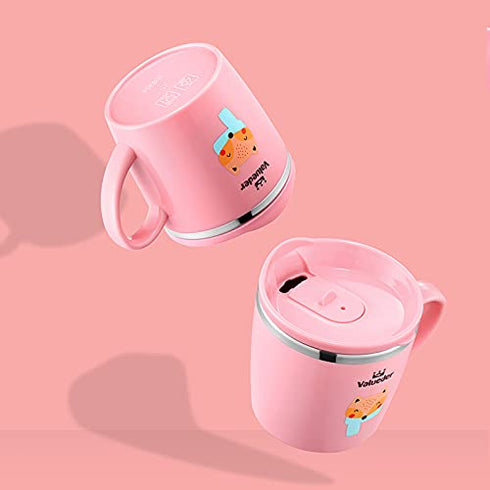 Baby Kids Toddler Sippy Cup Mug for Milk, Stainless Steel Trainer Straw Cup with Lid, Fox, 7oz