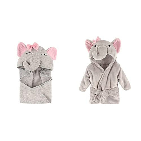 Hudson Baby Cotton Animal Face Hooded Towel and Plush Animal Face Robe,