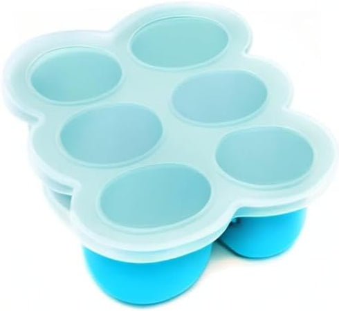 WeeSprout Silicone Freezer Tray with Clip on Lid - Perfect Food Storage Container for Homemade Baby Food, Bright Blue