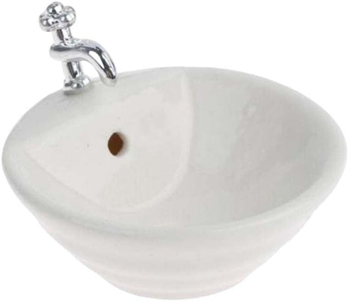 Dollhouse Bathroom Sink, 1:12 Miniature Resin Ceramic Round Wash Basin Model for Dollhouse Supplies