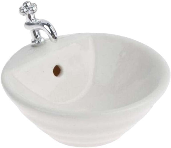 Dollhouse Bathroom Sink, 1:12 Miniature Resin Ceramic Round Wash Basin Model for Dollhouse Supplies