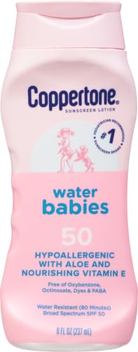 50, Recommended, 8 Oz (Pack 2) Coppertone WaterBabies Baby Sunscreen Lotion SPF Hypoallergenic Sunscreen for Babies