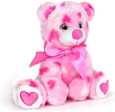 Bearington Collection Heart Teddy Bear Plush, 8.5" Pink Heart-Printed with Satin Bow & Pocket